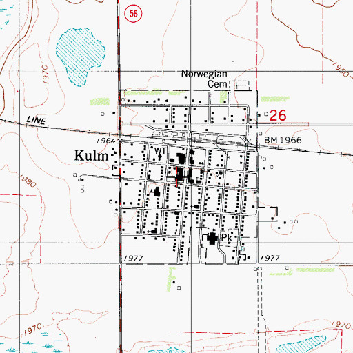 Topographic Map of Kulm Post Office, ND