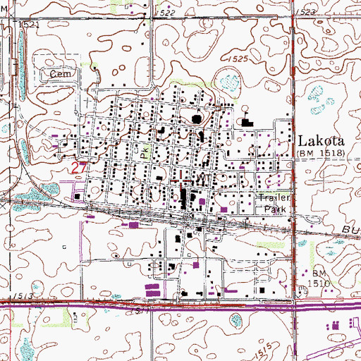 Topographic Map of Lakota Post Office, ND