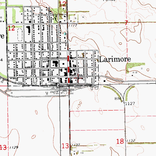 Topographic Map of Larimore Post Office, ND