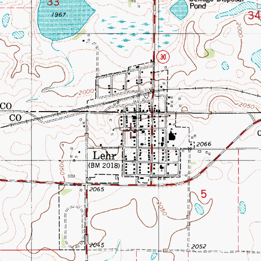 Topographic Map of Lehr Post Office, ND