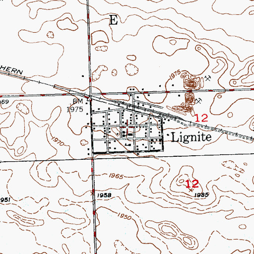 Topographic Map of Lignite Post Office, ND