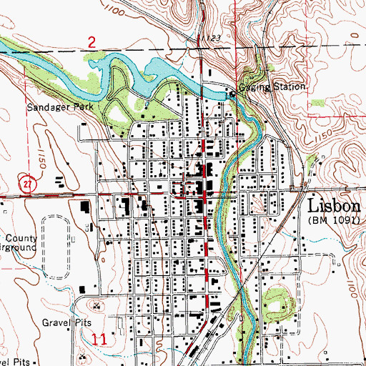 Topographic Map of Lisbon Post Office, ND