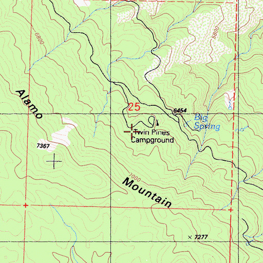 Topographic Map of Twin Pines Campground, CA