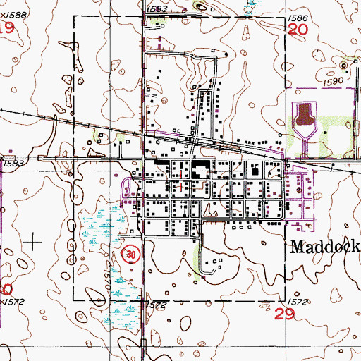 Topographic Map of Maddock Post Office, ND