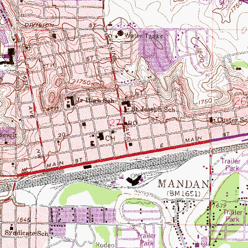 Topographic Map of Mandan Post Office, ND