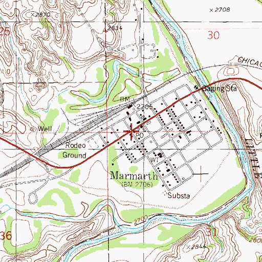 Topographic Map of Marmarth Post Office (historical), ND
