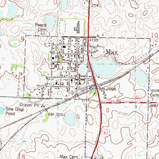 Topographic Map of Max Post Office, ND