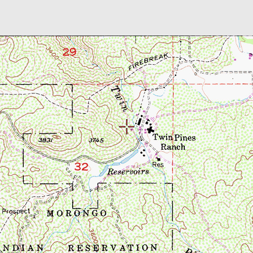 Topographic Map of Twin Pines Ranch, CA