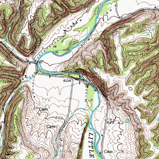 Topographic Map of Burroughs (historical), KY