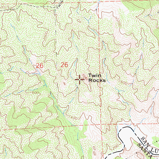 Topographic Map of Twin Rocks, CA