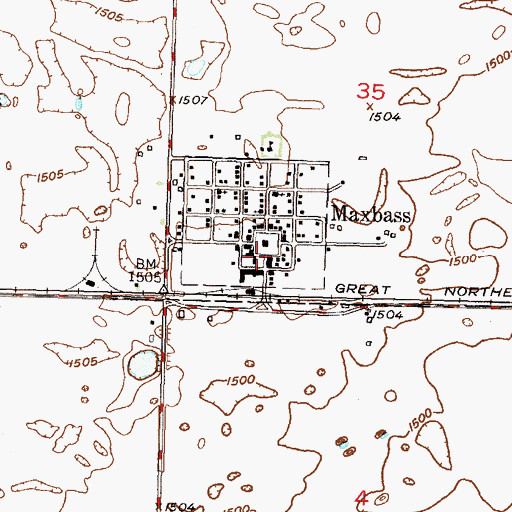 Topographic Map of Maxbass Post Office, ND
