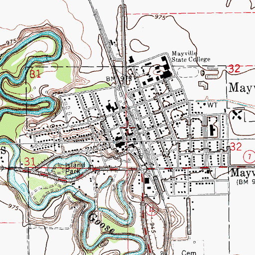 Topographic Map of Mayville Post Office, ND