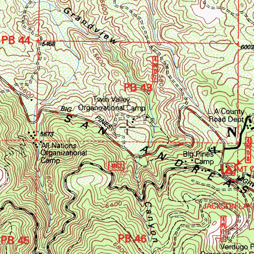 Topographic Map of Twin Valley Camp, CA