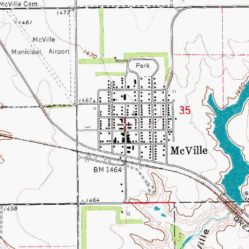 Topographic Map of McVille Post Office, ND