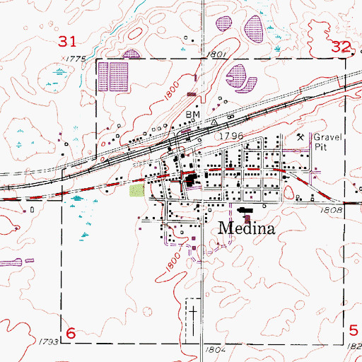 Topographic Map of Medina Post Office, ND