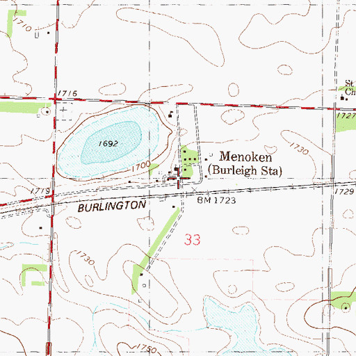 Topographic Map of Menoken Post Office, ND