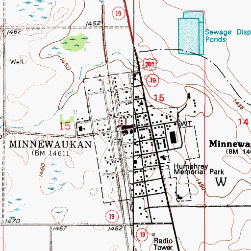 Topographic Map of Minnewaukan Post Office, ND