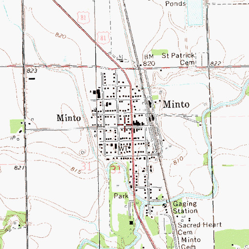 Topographic Map of Minto Post Office, ND