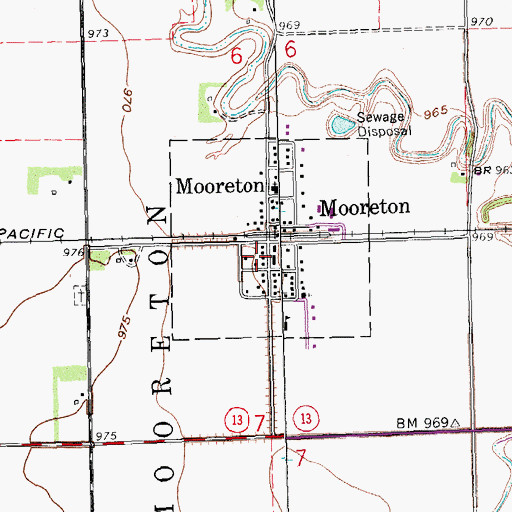 Topographic Map of Mooreton Post Office, ND