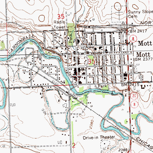 Topographic Map of Mott Post Office, ND