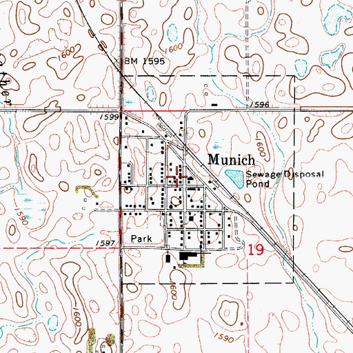 Topographic Map of Munich Post Office, ND