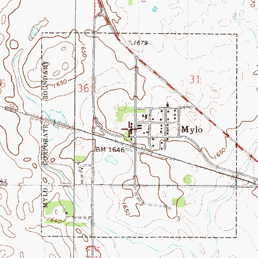 Topographic Map of Mylo Post Office, ND
