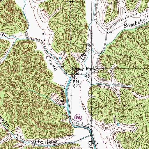 Topographic Map of Casey Fork, KY