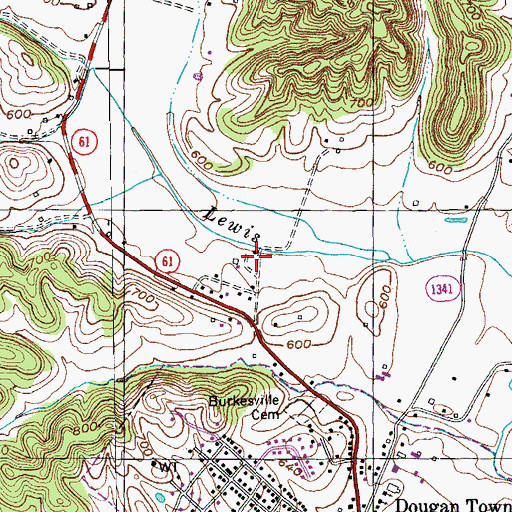 Topographic Map of Lewis Creek (historical), KY