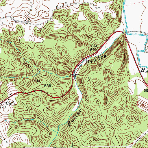 Topographic Map of Lick Branch, KY
