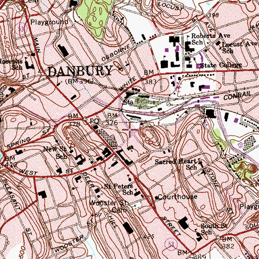 Topographic Map of Danbury Ice Arena, CT