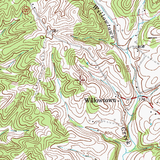 Topographic Map of Willowtown Hill, KY