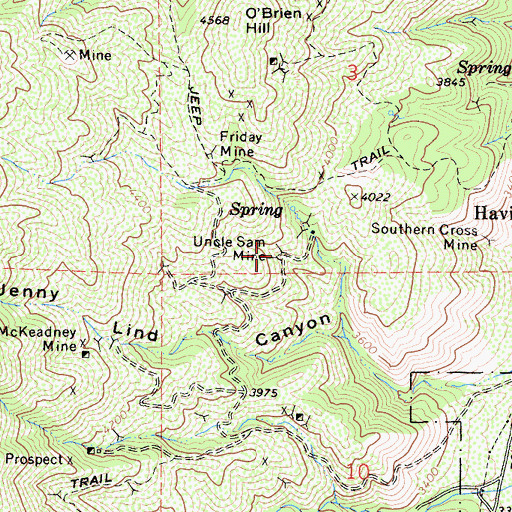 Topographic Map of Uncle Sam Mine, CA