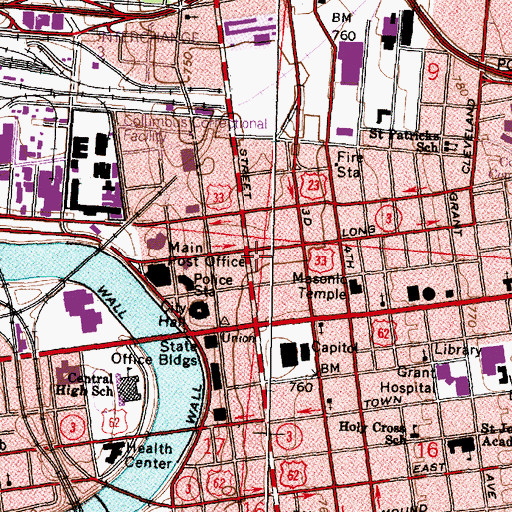 Topographic Map of High - Long Building, OH