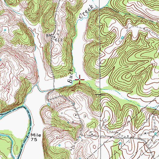 Topographic Map of Hanging Fork Branch Buck Creek, KY