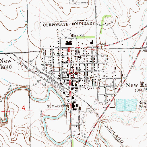 Topographic Map of New England Post Office, ND