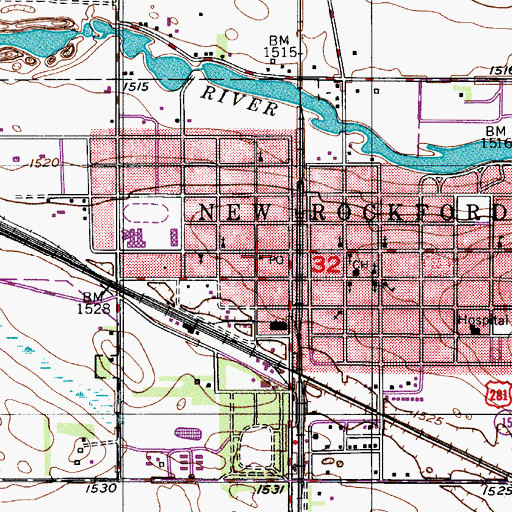 Topographic Map of New Rockford Post Office, ND
