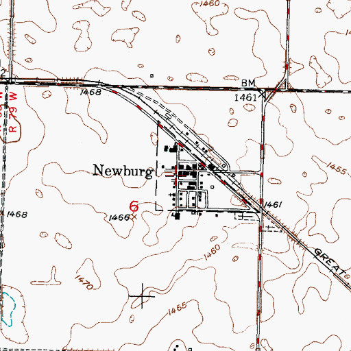 Topographic Map of Newburg Post Office, ND