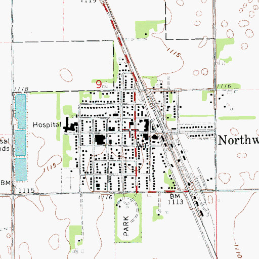 Topographic Map of Northwood Post Office, ND