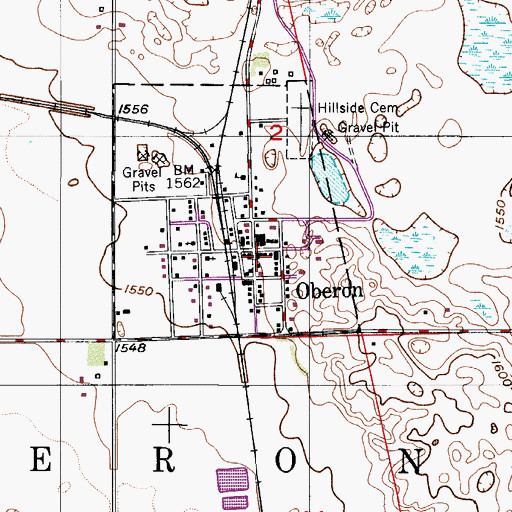 Topographic Map of Oberon Post Office, ND