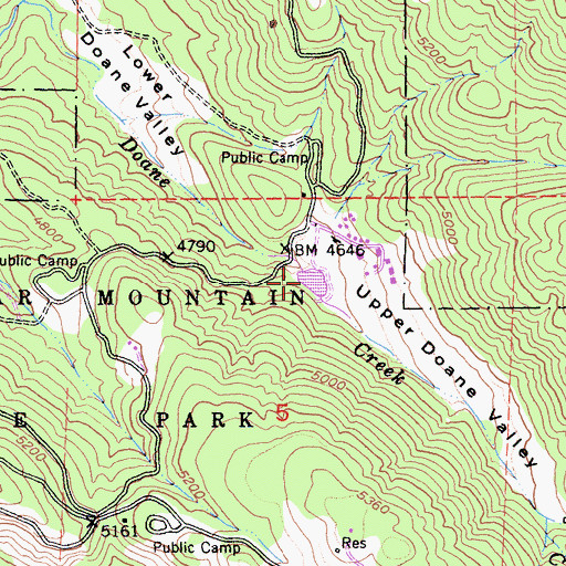 Topographic Map of Upper Doane Valley, CA