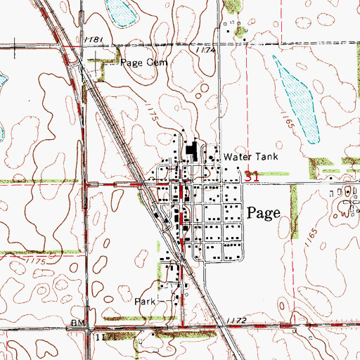 Topographic Map of Page Post Office, ND