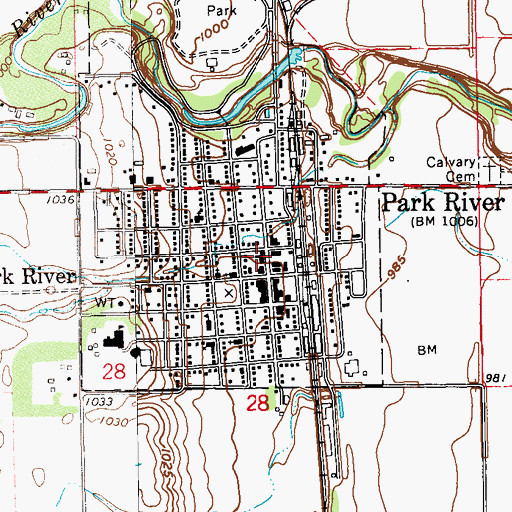 Topographic Map of Park River Post Office, ND