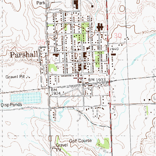 Topographic Map of Parshall Post Office, ND