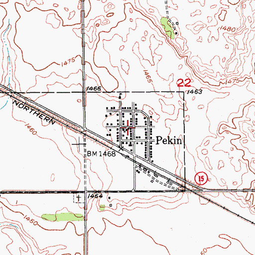 Topographic Map of Pekin Post Office, ND