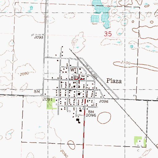 Topographic Map of Plaza Post Office, ND