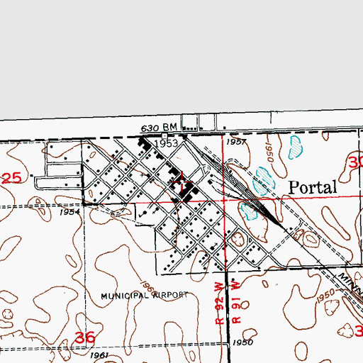 Topographic Map of Portal Post Office, ND