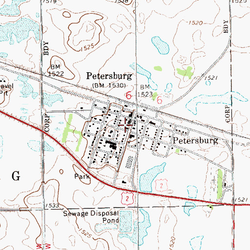 Topographic Map of Petersburg Post Office, ND