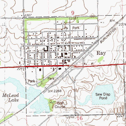 Topographic Map of Ray Post Office, ND