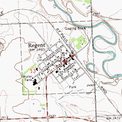 Topographic Map of Regent Post Office, ND