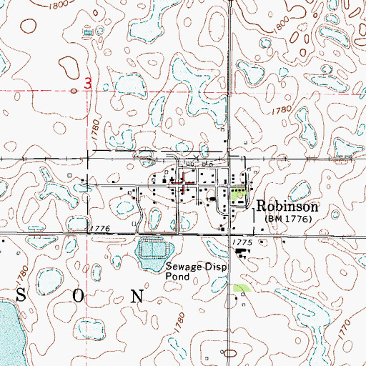 Topographic Map of Robinson Post Office, ND